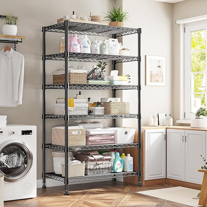 REIBII 6-Tier Metal Shelving Unit, 800LBS Heavy Duty Wire Shelving with Anti-Tipping Kit, No Tools Needed, Adjustable Storage Shelves for Garage Pantry Kitchen Closet, 13.8" D x 21.5" W x 70.5" H