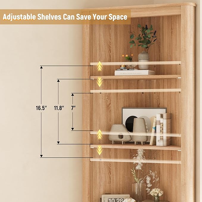 INNOD 69" Tall Corner Shelf with Doors, 6-Tier Corner Storage Cabinet with Doors, Space Saver Shelf for Bathroom, Bathroom Floor Cabinet for Living Room Kitchen, Hallway | with Doors, 6-Tier, with Doors, Space Saver Shelf