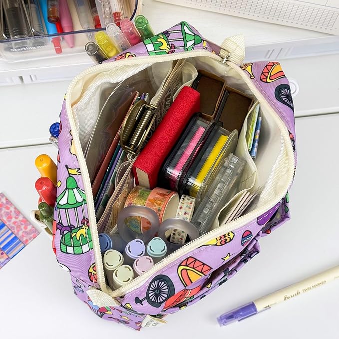 Multiple Pockets Portfolio Organizer with Zippered,Storage Pencil Pouch Bag | Waterproof Travel Toiletry Bag,Portable Pencil Pouch for Notebooks,Stationeries,Make-up,Journal Office Art Supplies,Zi Circus