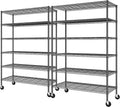 Romorgniz 82" H X45 W X18 D Storage Shelves with Wheels, 6 Tier Wire Shelving Adjustable Metal Shelving Pantry Shelves Capacity 1200LBS for Garage, Pantry, Kitchen, Closet, Black,2P