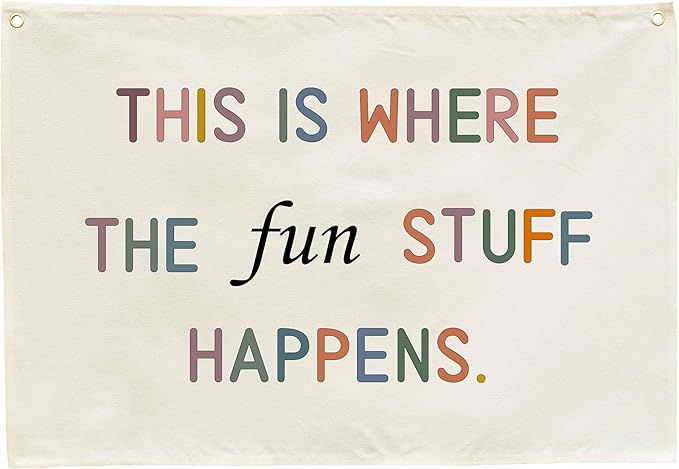 Playroom Wall Decor-Boho Rectangular Canvas Banner Flags for Kids Boys Girls,Playroom Game Room Décor-Birthday Christmas Gift -This is Where The Fun Stuff Happen-28.5x20 Inches