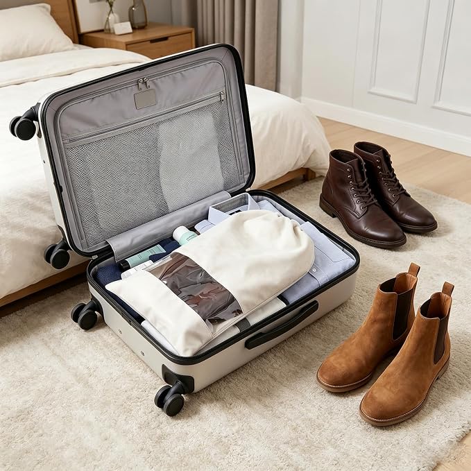 4 Pack Boot Bag, Portable Dust Proof Boot Bags for Cowboy Boots, Shoe Protector for Men Women Travel Daily Home Organizer (Beige)