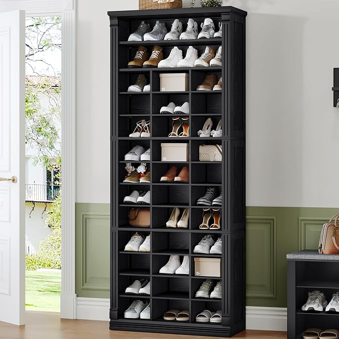 Hzuaneri 13 Tiers Shoe Storage Cabinet, Tall Shoe Cabinet with Cubby, Wooden Shoes Organizer for Closet, 39 Pairs, Shoes Cubby Organizer for Entryway, Hallway, Bedroom, Black SR31004X