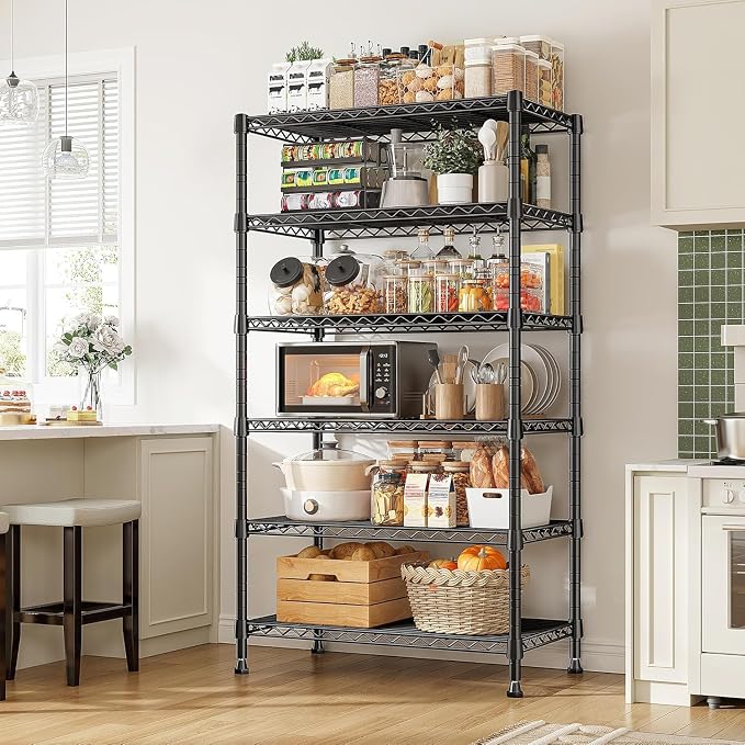 REIBII 6-Tier Metal Shelving Unit, 800LBS Heavy Duty Wire Shelving with Anti-Tipping Kit, No Tools Needed, Adjustable Storage Shelves for Garage Pantry Kitchen Closet, 13.8" D x 21.5" W x 70.5" H