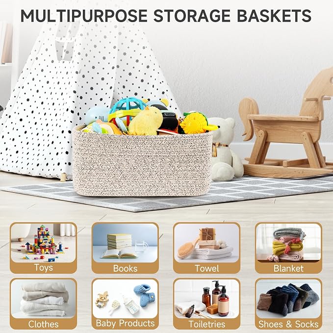 3-Pack Small Storage Baskets for Organizing | Woven Shelf Toy Basket | Rope Baskets for Gifts Empty | Closet Organizer Bins with Handles | Cube Decorative Box | 11.8×7.8×5.1” | Mixed brown