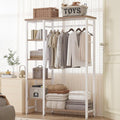 VECELO Open Garment Clothing Rack, Free-Standing Heavy Duty Storage Closet with 5 Shelves and Hanging Rod for Small Spaces, Max Load 350LBS, Nature White