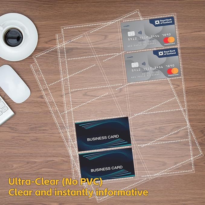 BYSTER 90 Pack 1800 Pockets Business Card Sleeves Binder Sheets, Ultra-Clear Business Card Pages for 2/3/4 Ring Binder, Double Sided 10 Pocket Credit Card Pages