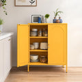 Yellow Lockable Metal Accent Storage Cabinet, 2 Door Freestanding Sideboard with Adjustable Shelves, Kitchen Organizer with Magnetic Doors for Dining Room Living Room Office