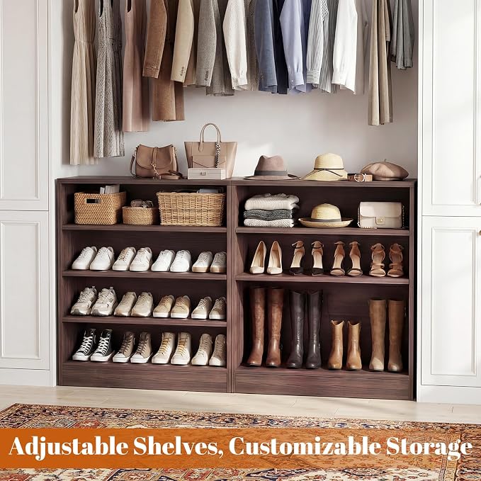 Homieasy Shoe Cabinet, 5-Tier Modern Wood Shoe Storage, Dark Walnut | Organizer with 3 Adjustable Shelves for Entryway, Multi-Purpose Display Shelf & Storage Cabinet for Living Room, Bedroom