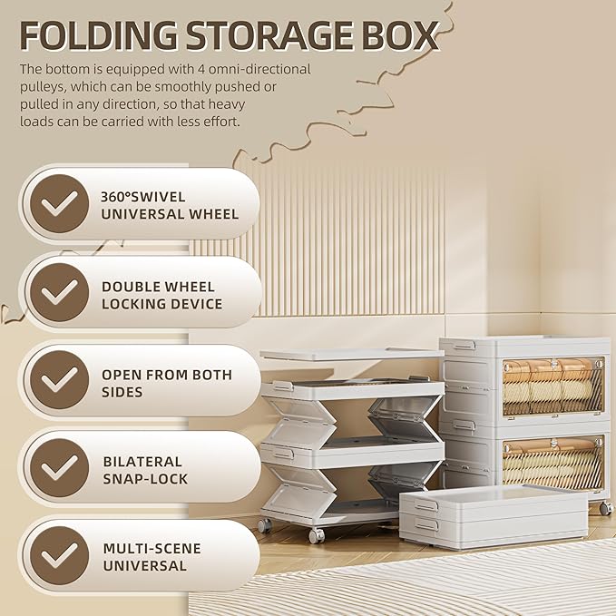 88 QT / 22 Gal Multi-Purpose Foldable Storage Cabinet - Transparent Dual Doors with 3-Stage Locking System, Heavy Duty Wheels, Simple Pull-to-Open Mechanism for Home/Office/Garage Organization