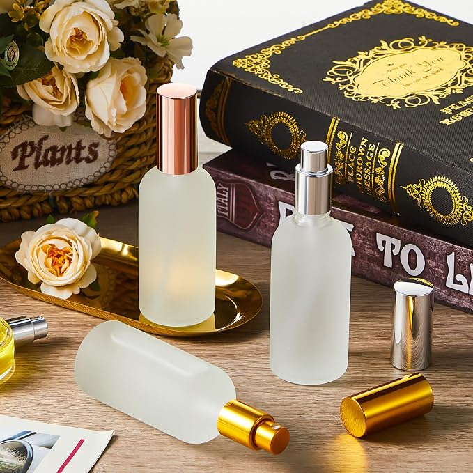 Roshtia 30 Pcs Glass Spray Bottle Clear Empty Bottles Small Refillable Reusable Perfume Bottle with Fine Mist Sprayer Pump for Face Body Travel(3.4 oz,Gold,Silver,Rose Gold)
