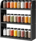 ROMGUAR CRAFT 3 Tier Bamboo Spice Rack, Countertop or Wall Mounting Wood Spice Jars Organizer Shelf for Kitche, Pantry (Black)