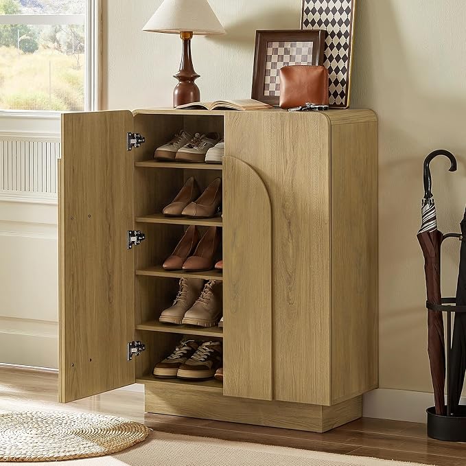 ONBRILL Shoe Storage Cabinet with Doors, Large Shoe Cabinet Storage for Entryway, Wooden 6 Tier Shoe Organizer Cabinets with Adjustable Shelves for Entrance Hallway Living Room Foyer (Oak)