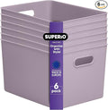 Superio Ribbed Collection - Decorative Plastic Basket Open Home Storage Bins Organizer, X-Large Lilac Purple (6 Pack) Container Boxes for Organizing Closet Storage Bins for Shelves 22 Liter/23 Quart