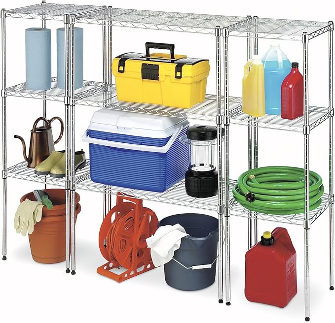 Whitmor Wire Shelving Unit, Metal Storage Shelves, Stacking Shelf with Basket, Easy Assembly Home Organizer for Pantry, Kitchen, Garage, Plant