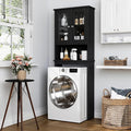 Over The Toilet Storage Cabinet for Bathroom, Storage Organizer Over Toilet with Glass Doors, Space Saver for Living Room, Black