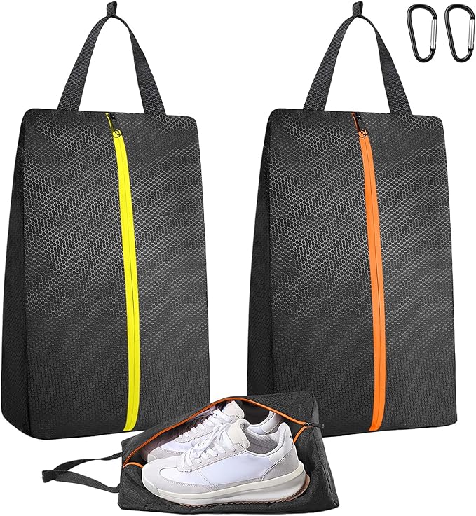 TOBWOLF 2PCS Golf Shoe Bags, Water-Resistant for Smelly Cleats | Keeps Dirty Shoes Off Clean Gear, Smooth Zipper & Carry Handle, Fits Golf & Soccer Cleat bags, Ideal for Gym, Sports & Travel