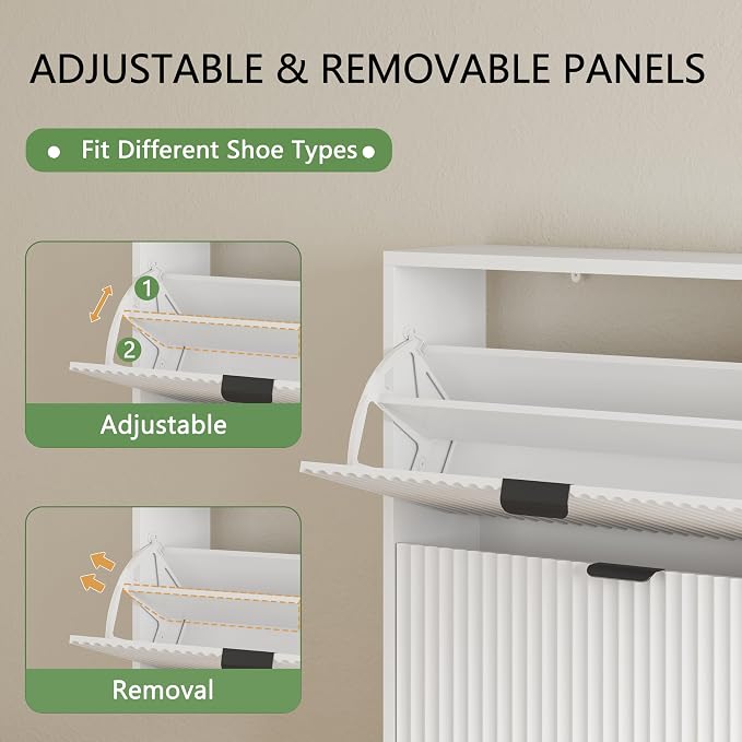 Xixini Shoe Cabinet with 6 Flip Drawers, 54" Tall Narrow Fluted Shoe Storage Organizer for Entryway, Hidden Slim Wooden Shoe Rack Cabinet for Front Door Entrance, Hallway, Living Room, Solid White