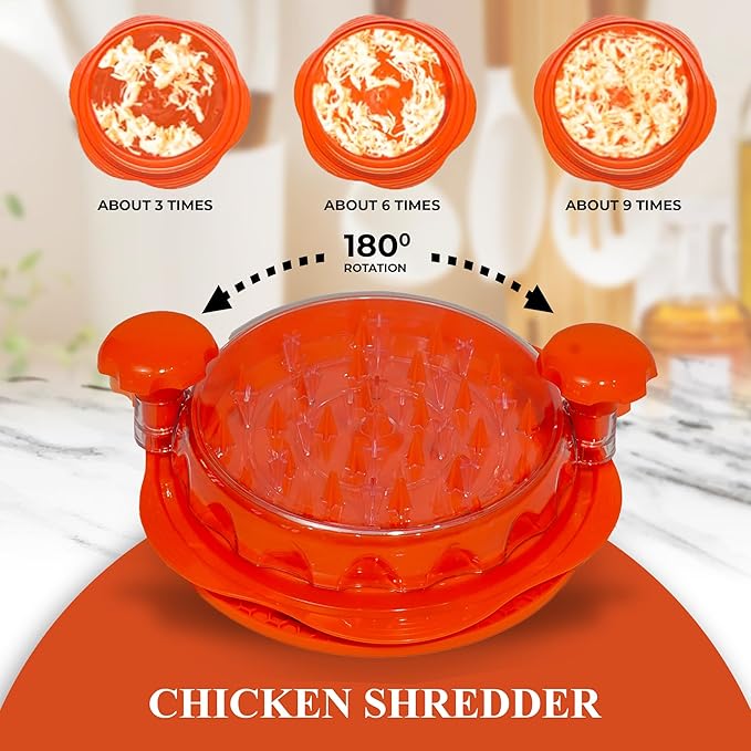 Large Chicken Shredder Tool Twist Equipped with Middle Tray, Including 1 x Anti-slip Silicone Mat, 1x Kitchen Tongs and 1x Cleaning Brush, Suitable for Pork Beef‬ Chicken‬ Breast (Orange)