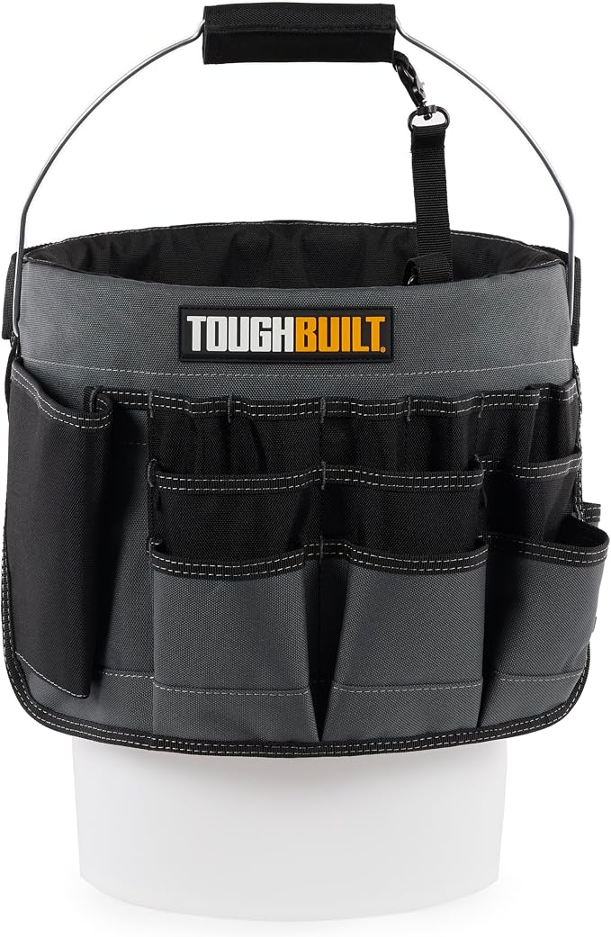 ToughBuilt - 5-Gallon Bucket Organizer, 60-Pocket Tool Organizer, TB-85 | 60 Pockets & Loops, 1680D Ballistic Fabric, Reinforced Construction, Fits 5-Gallon Buckets, Contractor Grade, Jobsite Ready