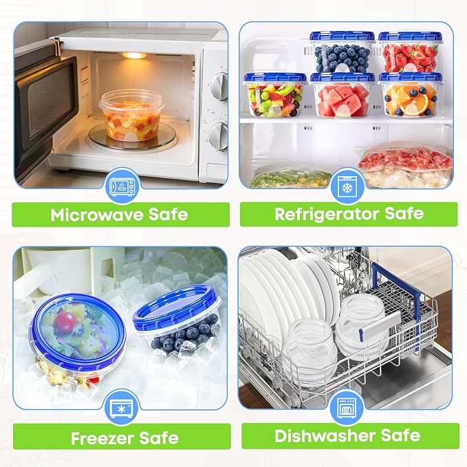 Freezer Storage Containers, 10 Pack-16 Oz Food Storage Containers with Twist Top Lids,BPA Free, Reusable, Meal Prep,Microwave and Dishwasher Safe