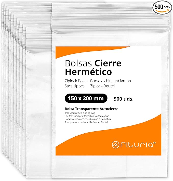 500 Clear Plastic Seal Bags Ideal for Freezing Food, Document Storage, Reusable and Storage Bags - Ophituria (500 Bags, 150 x 200 mm)