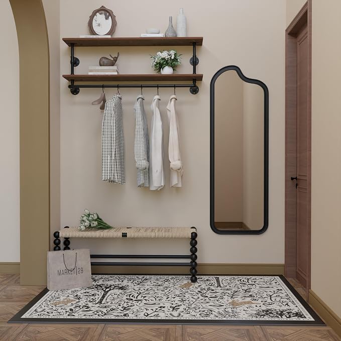 Clothes Rack 36/42/48in, Wall Mounted Garment Rack with Real Wood Shelf, Heavy Duty Hanging Clothes Rack, Multi-Purpose Hanging Rod, Space-Saving Closet Storage (1T36IN) (2T48IN)