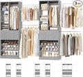 Besiost Closet System, Up to 134"/11.2 FT Closet Organizer with 4 Wooden Drawers and Shelves, Walk-in Closet System with 6 Hanging Rods, Built-in Closet Can Fit 96"/8FT, 120"/10FT, Morandi Grey Set 2
