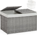 SETVSON Storage Basket with Lid Wicker Baskets for Storage with 2 Separate Lid 42.3 Gallon (160 L) 29.9 x 17.3 x 18.1 Inches Rattan Woven Large Wicker Basket with 2 Liners for Bedroom Laundry Gray