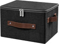 ANMINY Small Fabric Storage Box Bins with Zipper Lid, Washable Black | Cotton Linen Fabric, PP Board Frame, Label Holder, Stackable & Foldable, PU Handles, Dual-Zipper 3-Side Open Lid