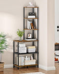 CHOEZON 6-Tier Corner Shelf, Industrial Corner Bookshelf with Desk Top, Diamond-Shaped Storage Shelves, Display Stand for Small Spaces, Living Room, Home Office, Foyer, Rustic Brown and Black TCJ70BF