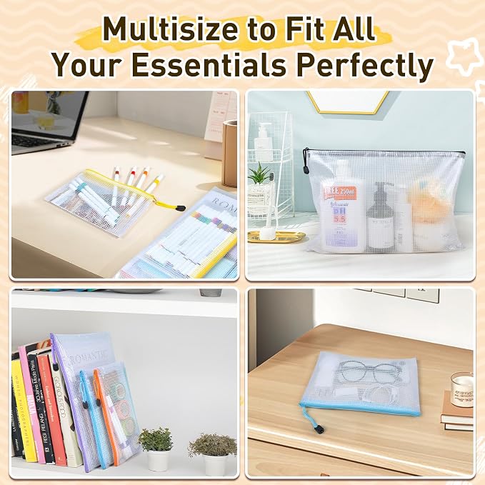 30pcs Mesh Zipper Pouch Bags, 8 Sizes Plastic Zippered Storage Bags for Organizing, Clear Pouches with Zipper, Waterproof Mesh Pouch for Office Supplies, Home Organize, Travel Storage