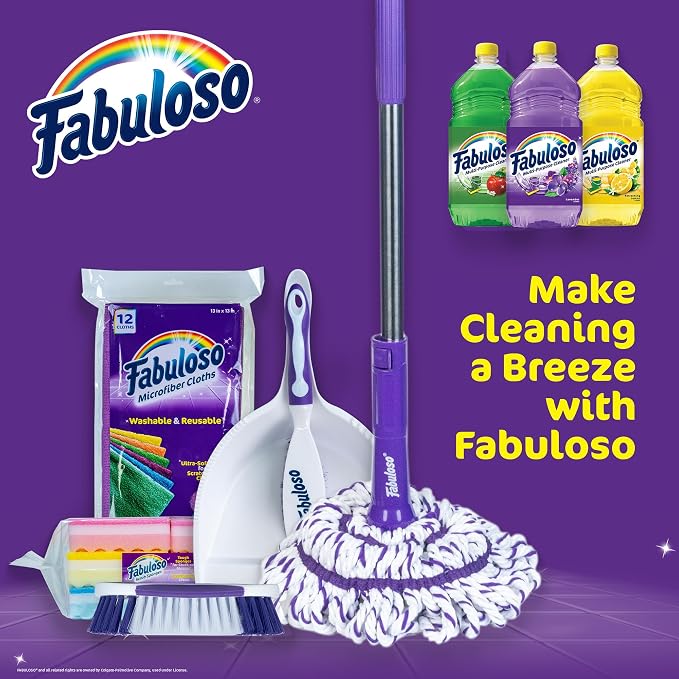 Fabuloso Cleaning Brush with Handle Compact Handheld Household Scrub Brush Kitchen Bathroom Baseboards Tile and Floors Firm Bristles Indoor Surface Cleaning White Purple 5.5 Inch Everyday Cleaning