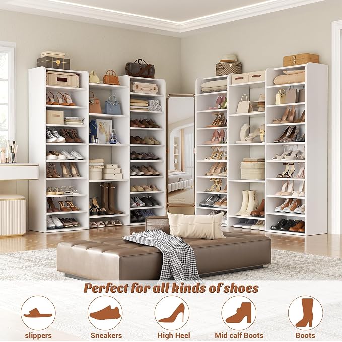 Unikito 14-Tier Shoe Cabinet, Wood Shoe Storage Organizer for Entryway, Freestanding Shoe Rack Cabinet with 22 Open Cubbies for Front Door Entrance, Living Room, Hallway, Bedroom, White