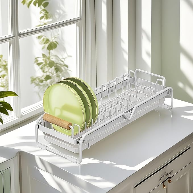 Pull-Out Double/Single Tier Dish Rack for Cupboard, Slide Out Dish Drying Rack for Kitchen Cabinets, Pull Out Drawer for Kitchen Under Sink Organizer (Double Tier Dish Rack)