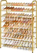 Hoctieon 8 Tier Shoe Rack for Closet, Durable Mesh Style Shoe Rack, Entryway Shoe Shelf, Shoe Storage Organizer for Hallway, Bedroom, Living Room, Wardrobe, Gold