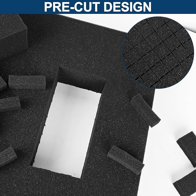 8 Pcs Pick and Pluck Foam Sheets 3 Size Polyurethane Pick Apart Foam Inserts Pads with Bottom Use for Camera Case, Tool Box, Storage Drawer (4P 16" x 12" x 2", 2P 16" x 12" x 1", 2P 16" x 12" x 0.4")