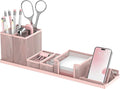 Pen Holder for Desk, 6-Piece Mesh Desk Organizer with Phone Holder, Pink | 6-Piece Black Mesh Desk Set Includes Pen Cups, a Sticky Note Caddy and Phone Holder for Office, School, Home