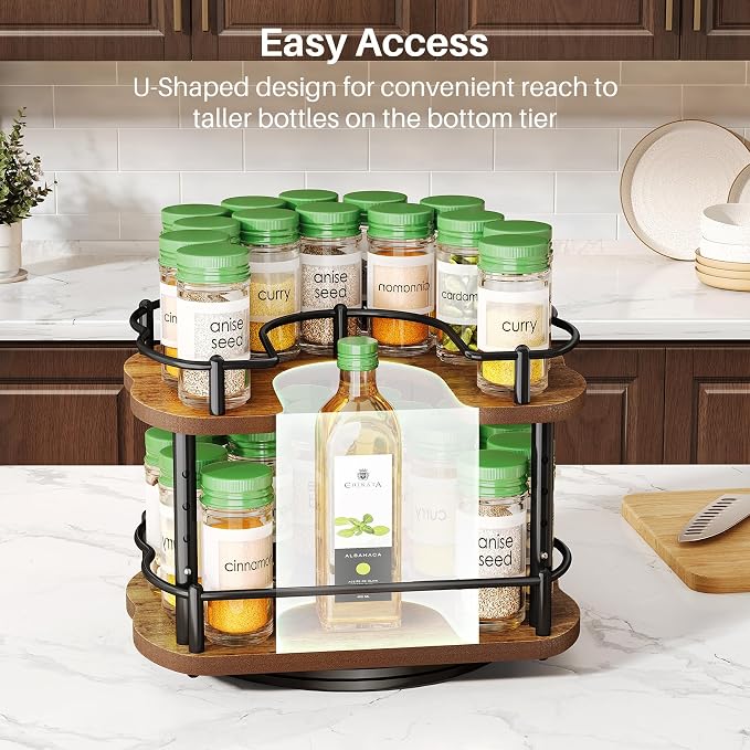 SNTD Spice Rack Organization for Cabinet - Height Adjustable Rotating Lazy Susan Organizer, Spice Organizer Fits Cabinets Wide＞ 11 inches, Clearance Height ＞10.5 inches