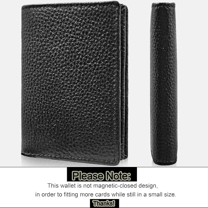 Genuine Leather Business Card Holder Name Card Case Credit Card Wallet with ID Window RFID Blocking (Black)