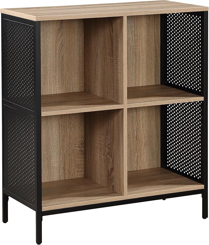 OSP Home Furnishings Ace Contemporary Modern Storage Bookcase with Shelves, 2- Shelves, 4 Cubes, River Oak Finish