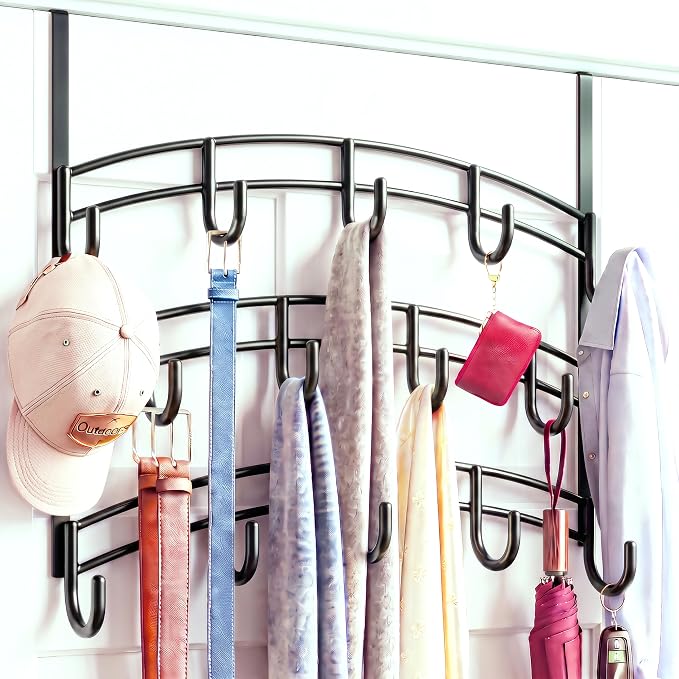 LYNK Professional® Home™ Over the Door Hooks - 14 Hook – Over the Door Coat Rack - Over the Door Hanger - Hanging Towels or Clothes - Bathroom, Bedroom, Laundry Room - Lifetime Ltd. Warranty, Black