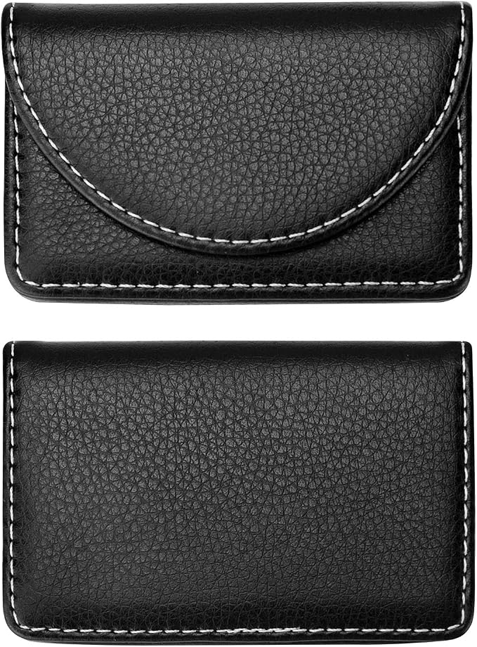 Leather Business Card Holder Walle for Men or Women Pocket Business Card Wallet Name Card Case Holder with Magnetic Shut, Holds 25 Business Cards,Black