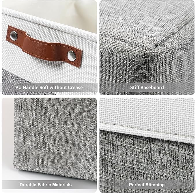 Bagnizer Collapsible Fabric Storage Cubes 11x11 Cube Storage Bins, 4 Pack Closet Baskets Box with Handles for Organizing, Shelf, Toys, Clothes, Home, Office, Nursery (Grey&White)