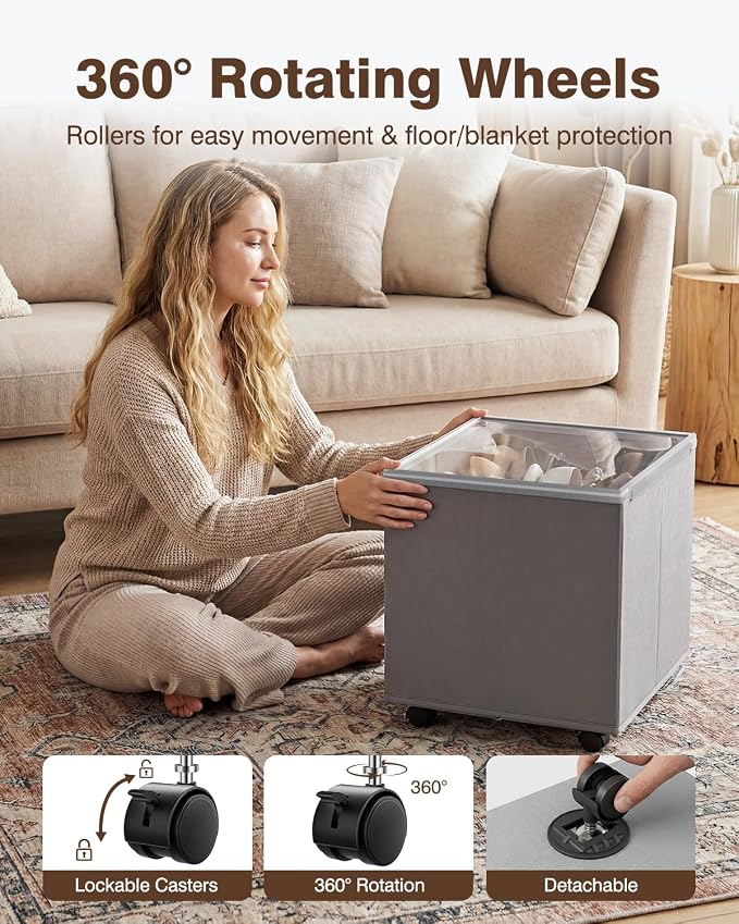 HOUSE AGAIN 2 Pack Shoe Organizer for Closet, Shoe Storage Organizer with Wheels, Foldable Shoe Storage Box with Adjustable Dividers and Clear Cover, Reinforced Handles, Fits up to 16-32 Pairs, Gray