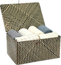 Hipiwe Wicker Shelf Baskets Bin with Lid, Handwoven Seagrass Basket Storage Bins Rectangular Household Basket Boxes for Shelf Wardrobe Home Organizer, Black,X-Large