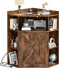 Halitaa Corner Storage Cabinet, Farmhouse Corner Bookshelf with Storage 6-Cubby Wooden Cabinet with USB Ports and Outlets Industrial Organizer for Small Space, Study, Playroom, Living Room