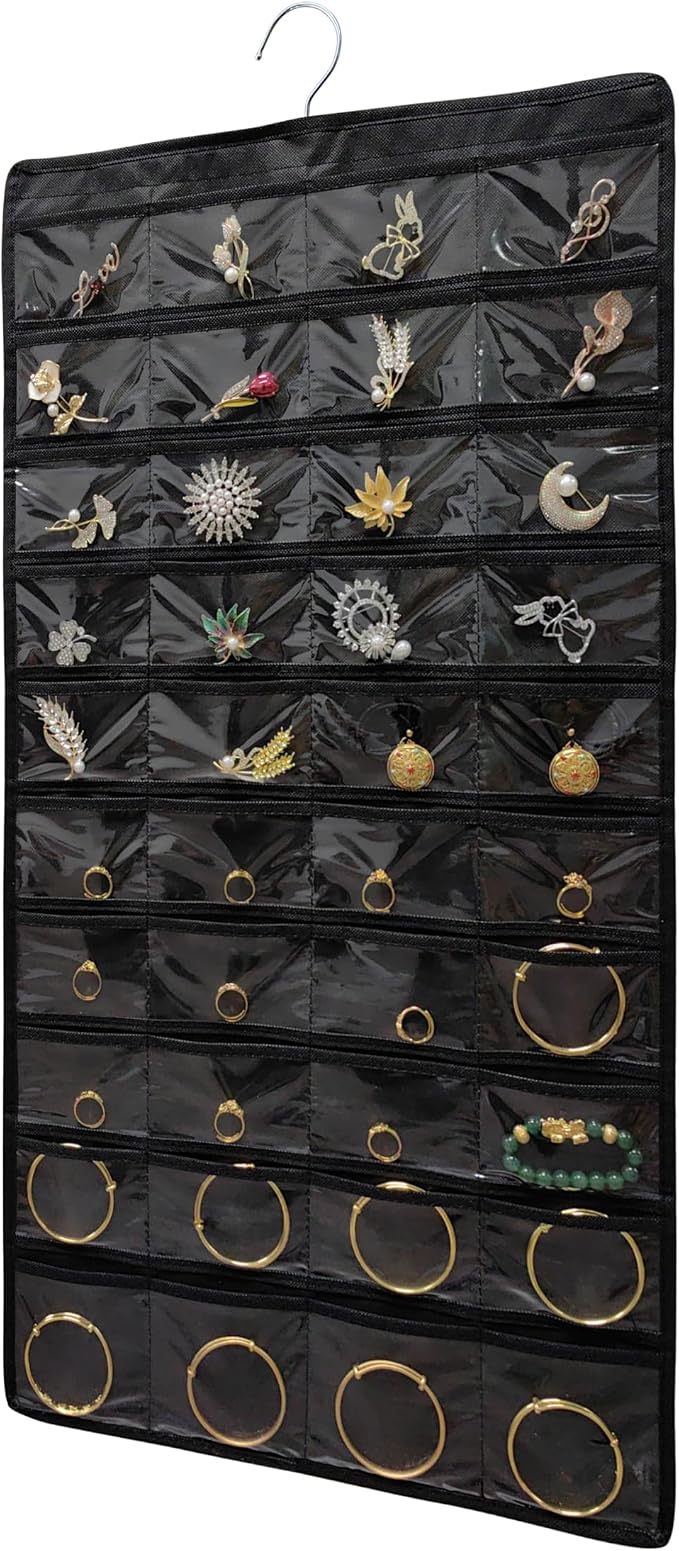 Hanging Jewelry Organizer for Closet Wall Door Double-Sided Jewelry Holder for Earrings, Necklaces, Rings 1 Pcs (Black)