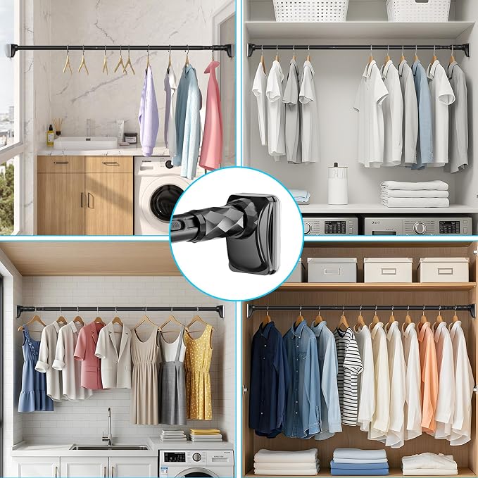 Closet Rods For Hanging Clothes,41-126 In(3-10ft) Extra Long Tension Rod For Closet,Adjustable Rod Without Drilling 33lb Heavy Duty Closet Rods Diameter 1.26in-One-Bond Stretching,Black