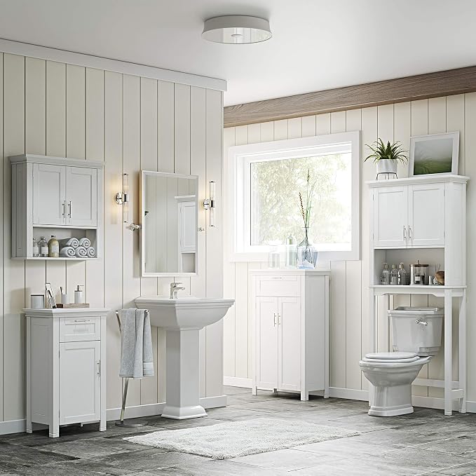 RiverRidge Somerset Two-Door Bathroom Wall Mount Medicine Cabinet, White | Open Display Shelf, Adjustable Interior Shelf, Two-Tone Handles, Space-Saving, Laundry Storage